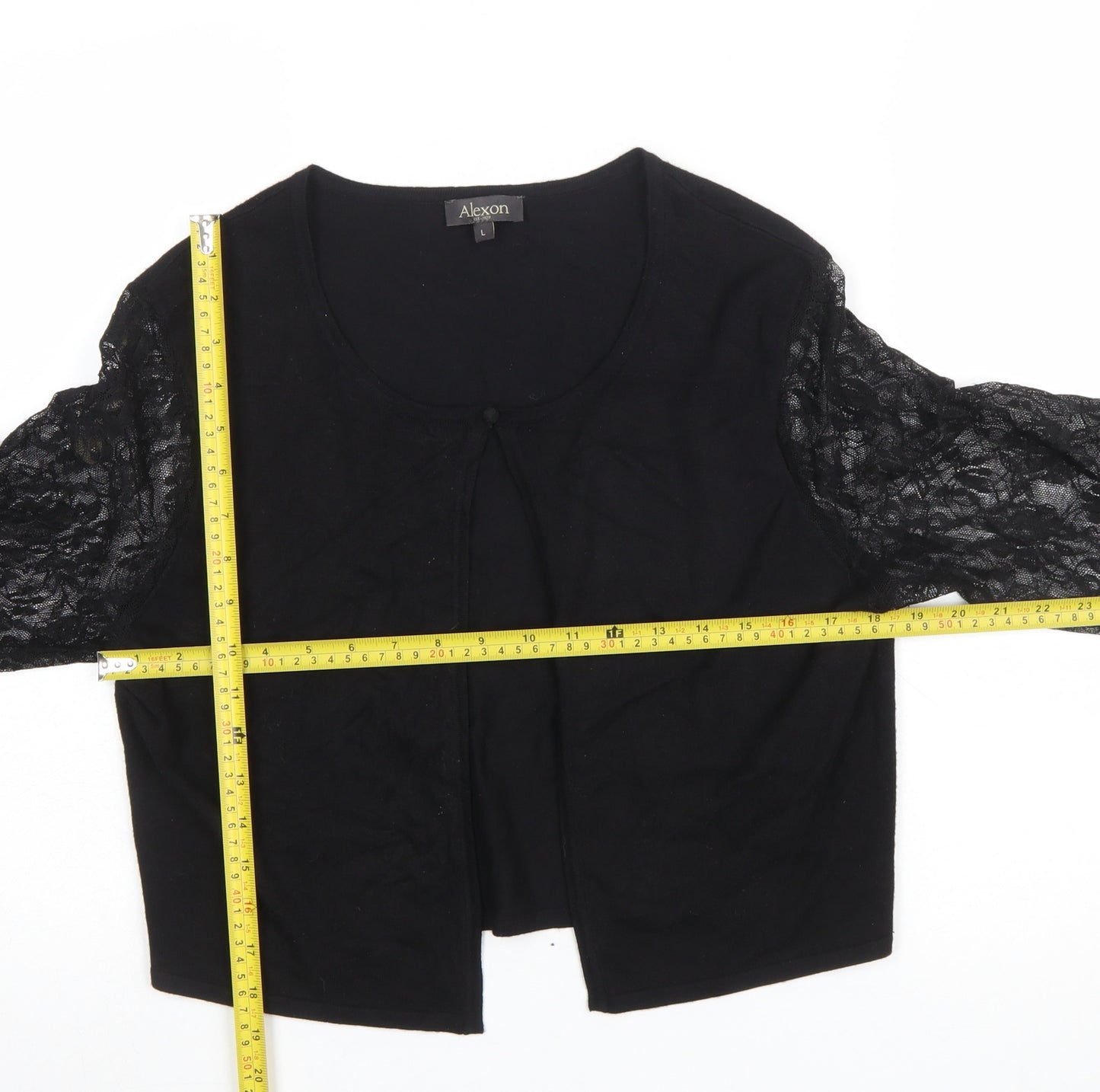 Alexon Women's Black Lace Sleeve Cardigan Size L Round Neck