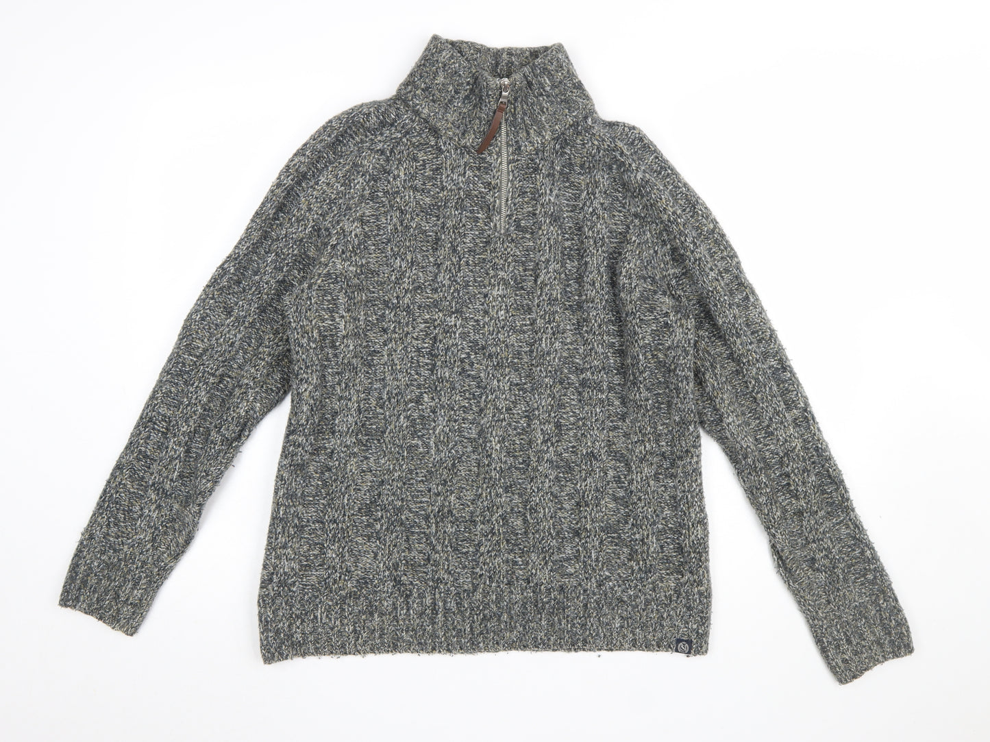 Marks and Spencer Men’s Grey Cable Knit 1/2 Zip Jumper Size S