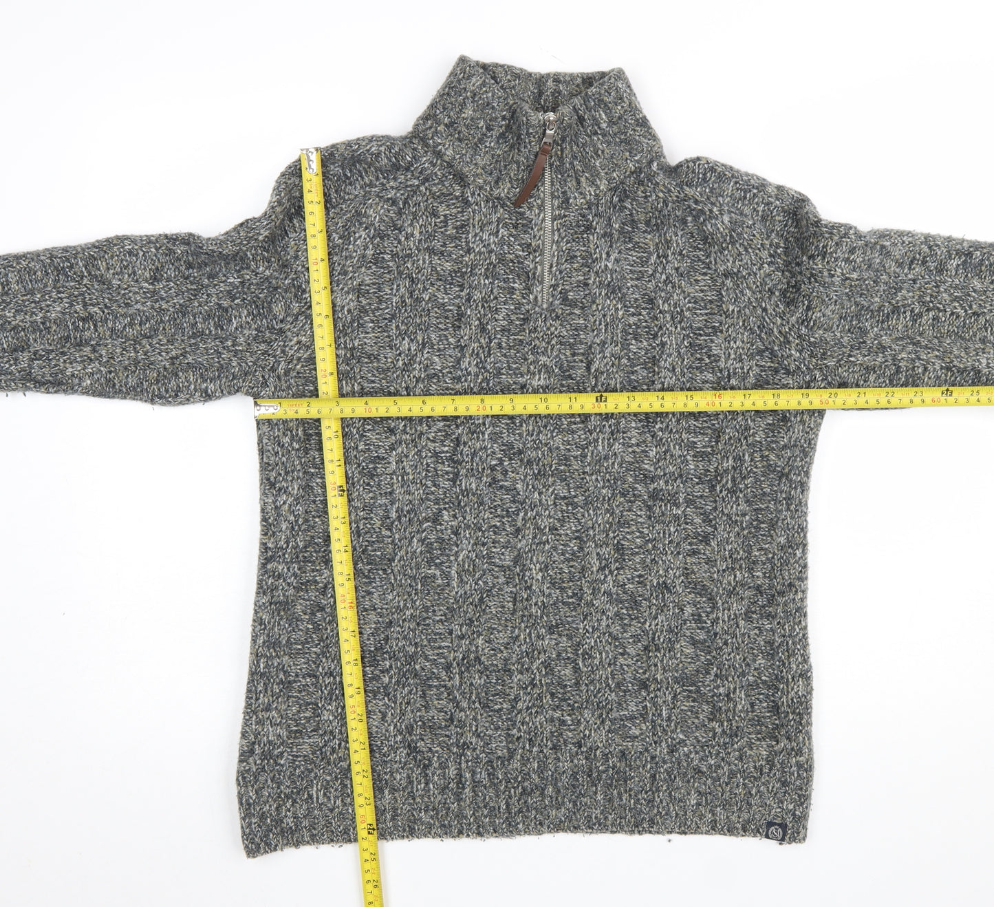 Marks and Spencer Men’s Grey Cable Knit 1/2 Zip Jumper Size S