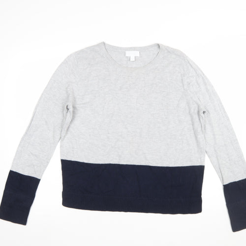 The White Company Women’s Grey & Navy Pullover Jumper Size 14