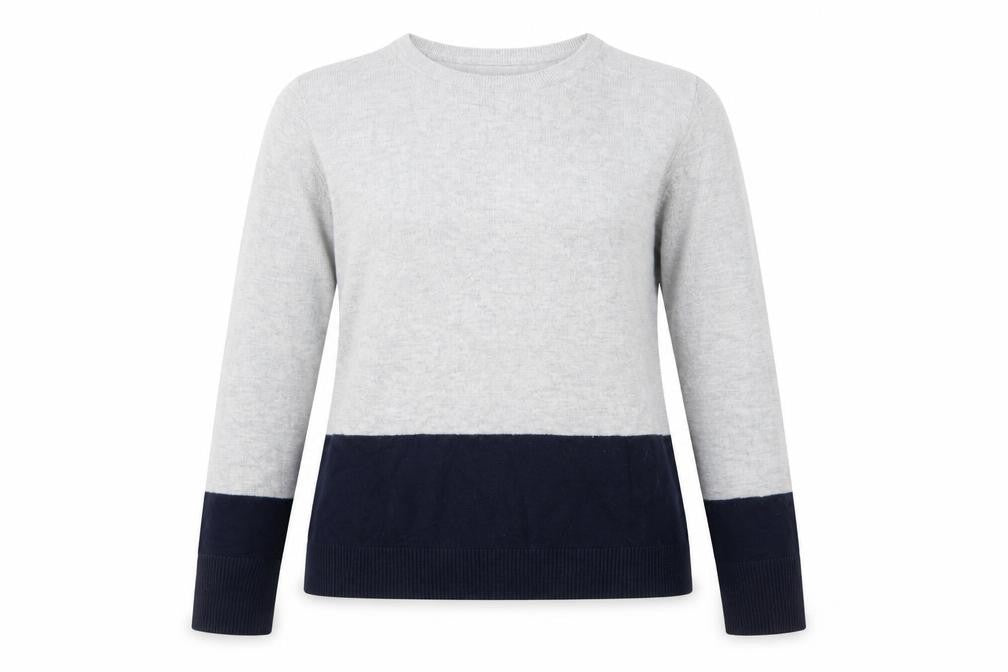 Front view of The White Company Women’s Grey & Navy jumper, size UK 14