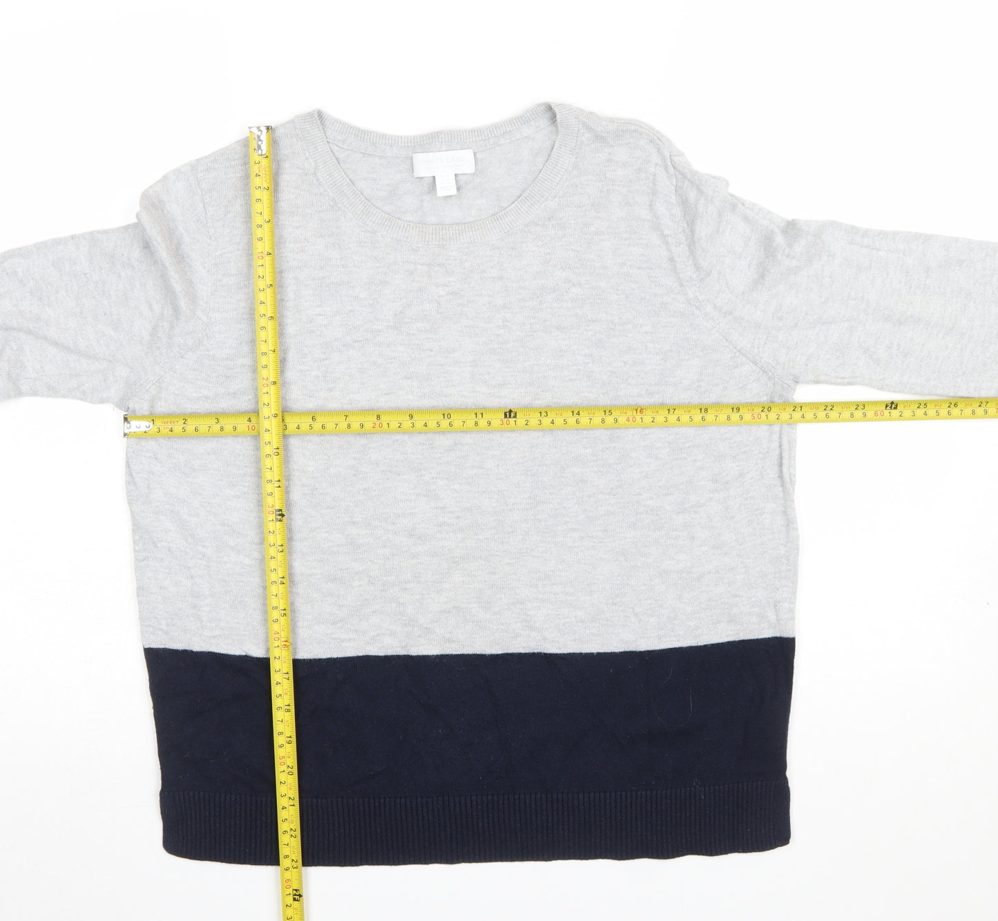 The White Company Women’s Grey & Navy Pullover Jumper Size 14