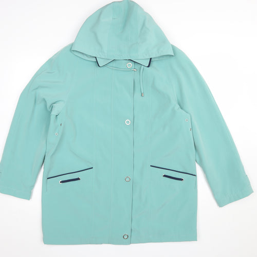 EWM Women’s Green Hooded Rain Coat Size 14 Waterproof Mid-Length