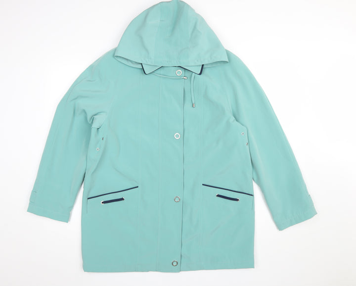 EWM Women’s Green Hooded Rain Coat Size 14 Waterproof Mid-Length