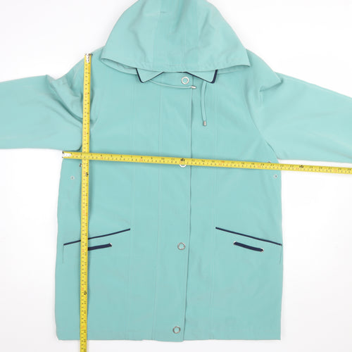 EWM Women’s Green Hooded Rain Coat Size 14 Waterproof Mid-Length