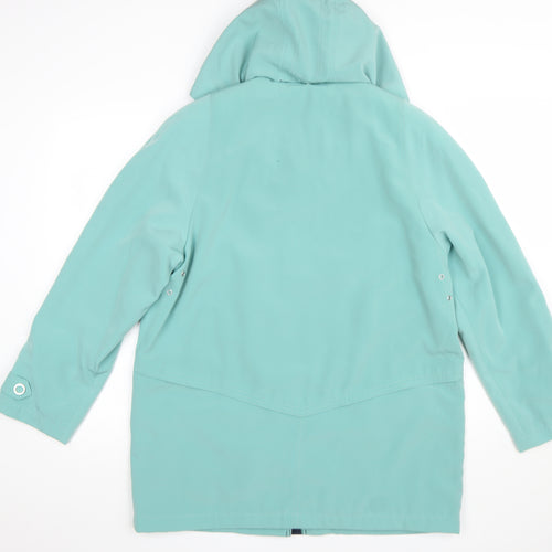 EWM Women’s Green Hooded Rain Coat Size 14 Waterproof Mid-Length