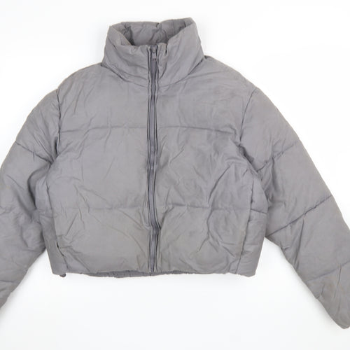 Zara Womens Grey Cropped Puffer Jacket Size 12 Quilted Winter Coat