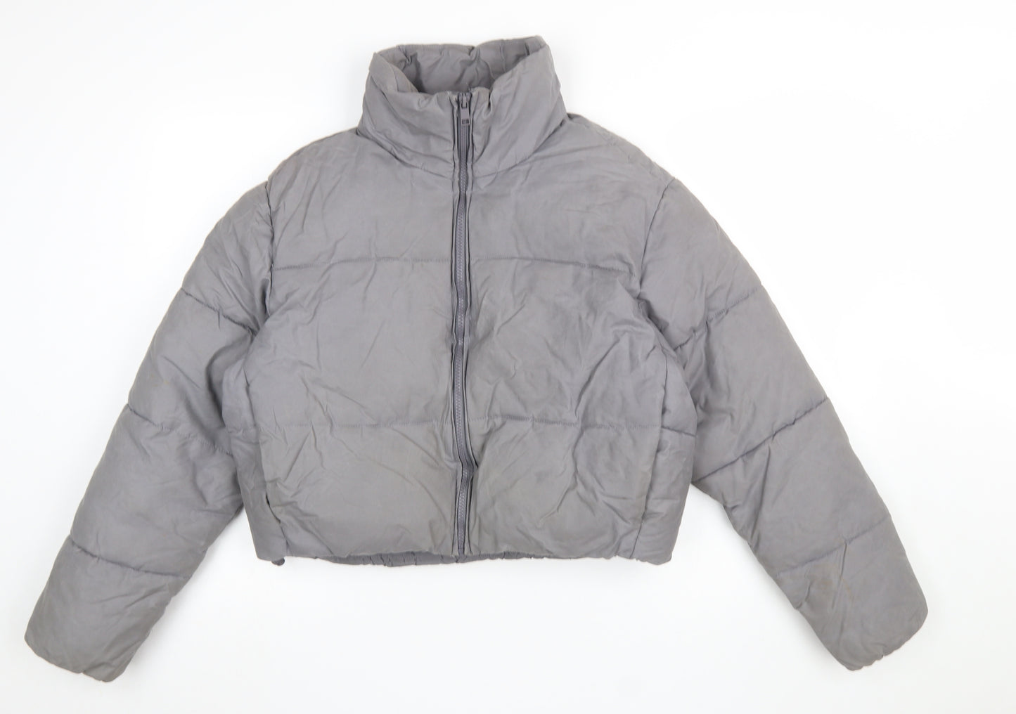 Zara Womens Grey Cropped Puffer Jacket Size 12 Quilted Winter Coat