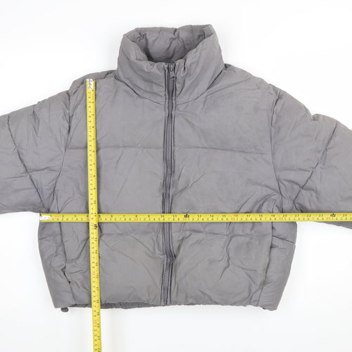 Zara Womens Grey Cropped Puffer Jacket Size 12 Quilted Winter Coat