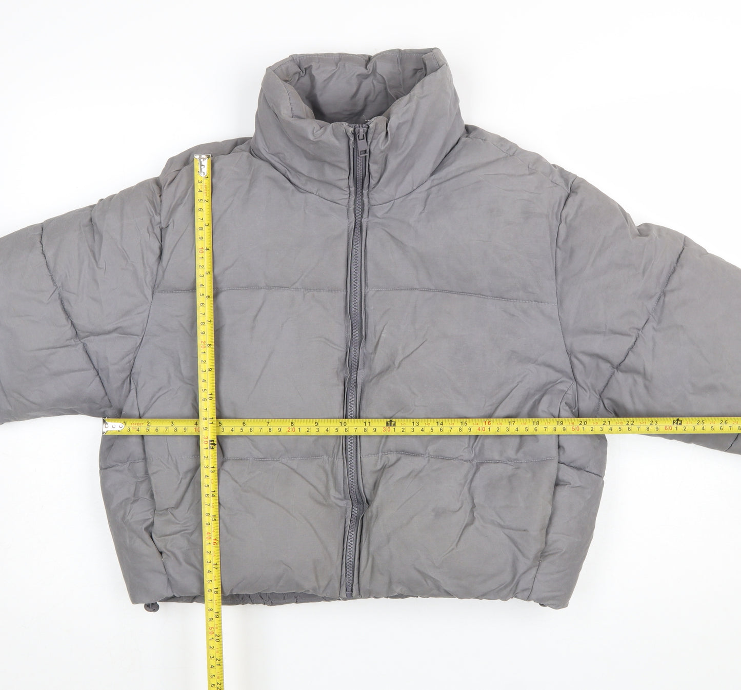 Zara Womens Grey Cropped Puffer Jacket Size 12 Quilted Winter Coat