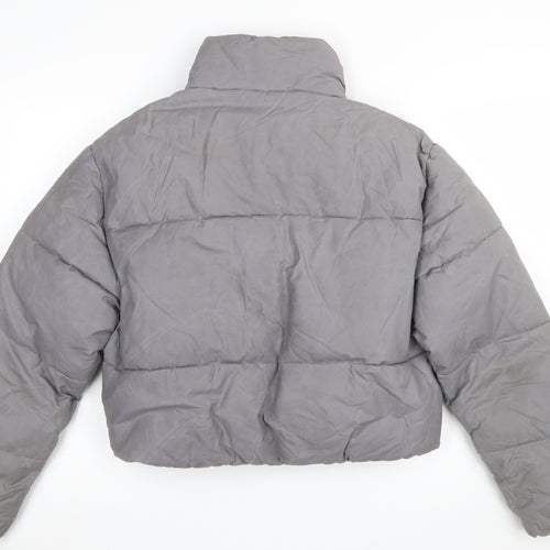 Zara Womens Grey Cropped Puffer Jacket Size 12 Quilted Winter Coat