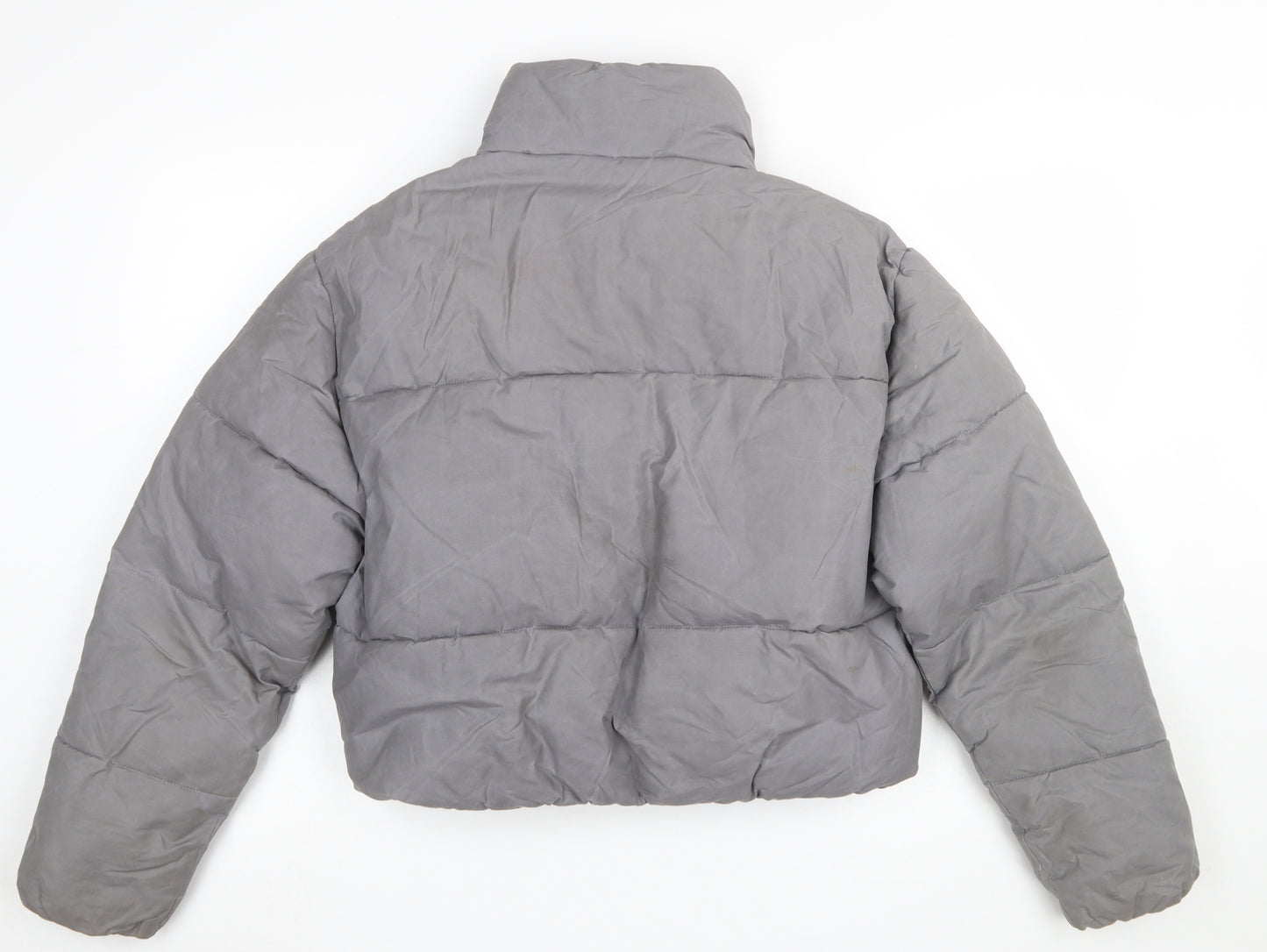 Zara Womens Grey Cropped Puffer Jacket Size 12 Quilted Winter Coat