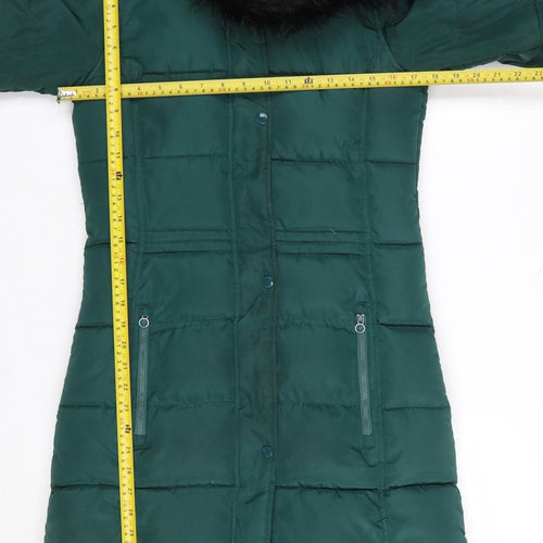 Regatta Women’s Green Long Puffer Coat Hooded Fur Trim Size 8