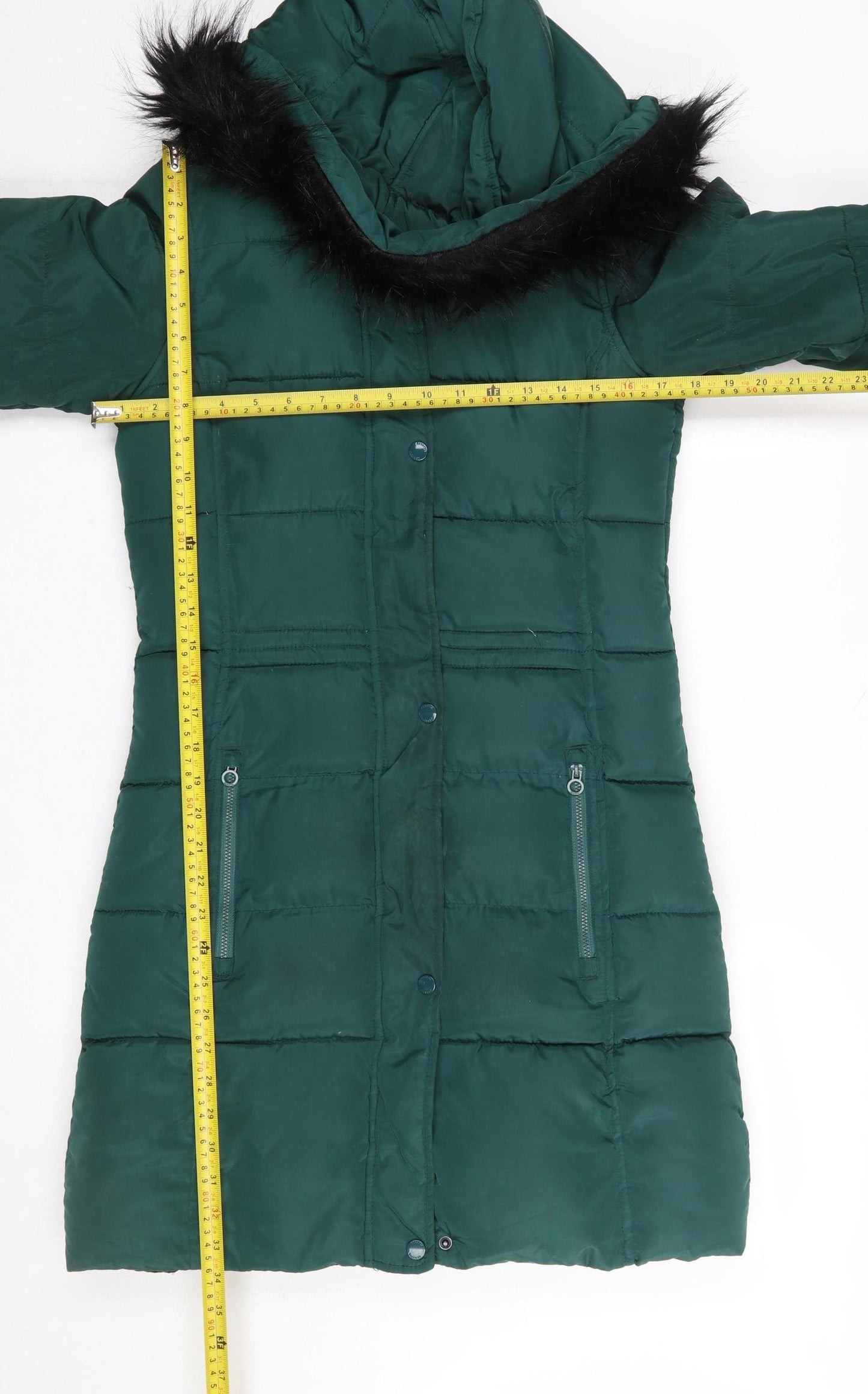 Regatta Women’s Green Long Puffer Coat Hooded Fur Trim Size 8