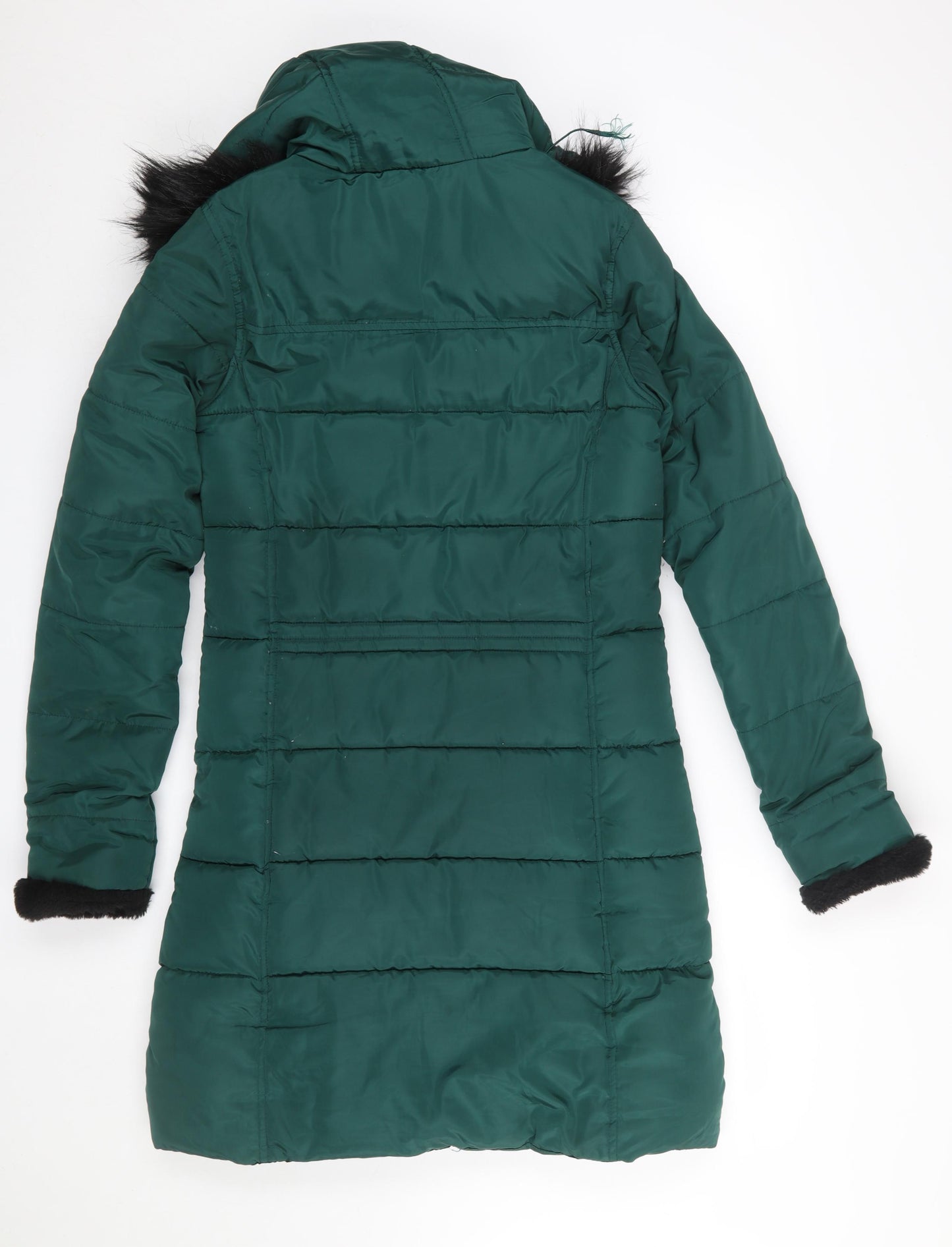 Regatta Women’s Green Long Puffer Coat Hooded Fur Trim Size 8