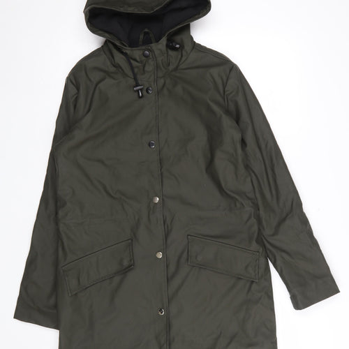 Brave Soul Women's Green XS 8 Hooded Waterproof Mid-Length Rain Coat