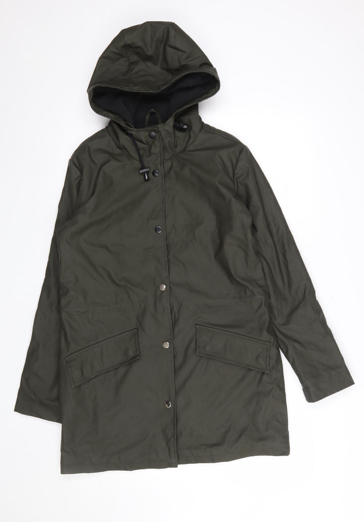 Brave Soul Women's Green XS 8 Hooded Waterproof Mid-Length Rain Coat