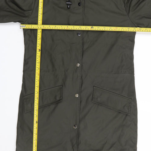 Brave Soul Women's Green XS 8 Hooded Waterproof Mid-Length Rain Coat