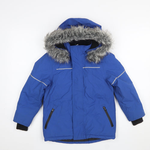 Urban Boys Blue Hooded Puffer Jacket 6 Years Faux Fur Trim Winter Coat