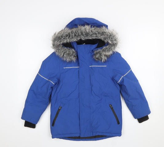 Urban Boys Blue Hooded Puffer Jacket 6 Years Faux Fur Trim Winter Coat
