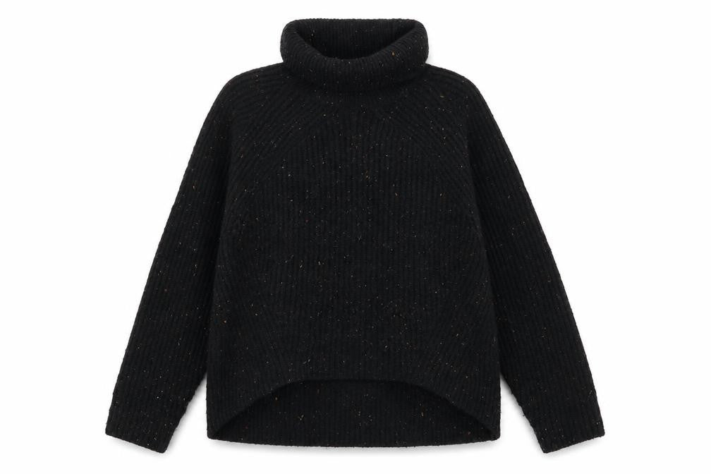 Front view of Topshop Women Black Roll Neck Ribbed jumper, size 10
