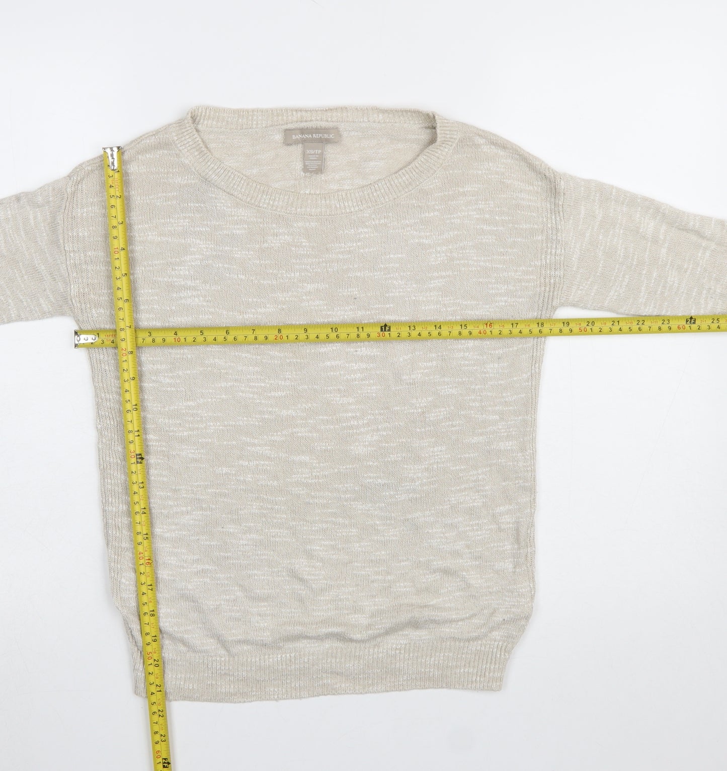 Banana Republic Women Beige XS Linen Blend Long Sleeve Pullover Jumper