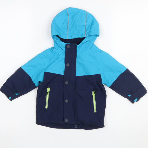 Next Unisex Baby Blue Colourblock Puffer Jacket 12-18 Months Hooded Winter Coat