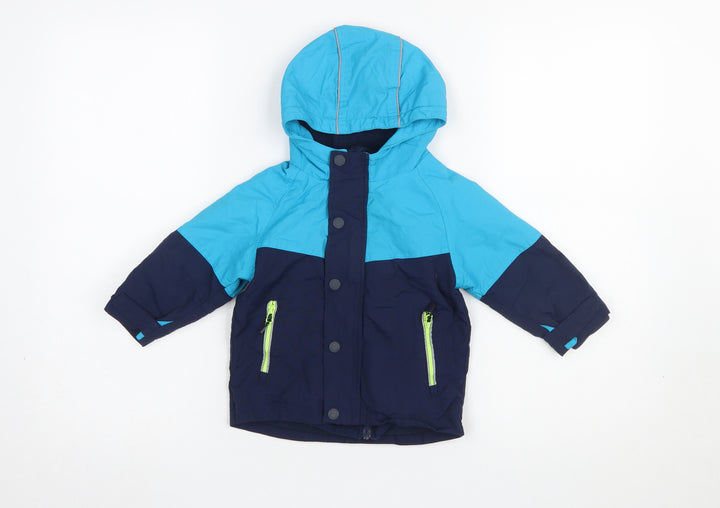 Next Unisex Baby Blue Colourblock Puffer Jacket 12-18 Months Hooded Winter Coat
