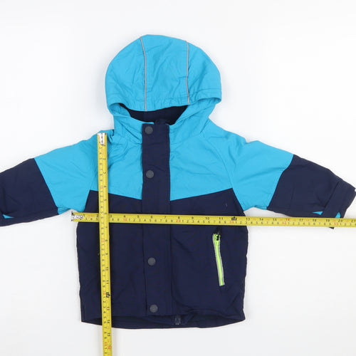Next Unisex Baby Blue Colourblock Puffer Jacket 12-18 Months Hooded Winter Coat