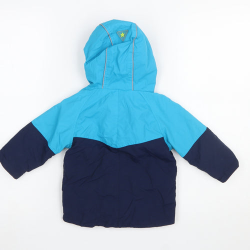 Next Unisex Baby Blue Colourblock Puffer Jacket 12-18 Months Hooded Winter Coat
