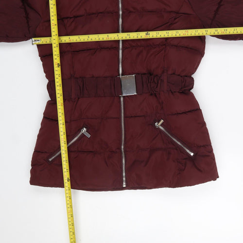 915 Generation Teens Red Hooded Puffer Jacket Size 14 Belted Warm Winter Coat