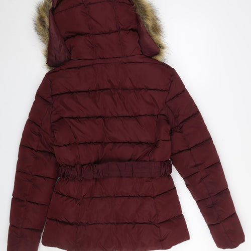 915 Generation Teens Red Hooded Puffer Jacket Size 14 Belted Warm Winter Coat