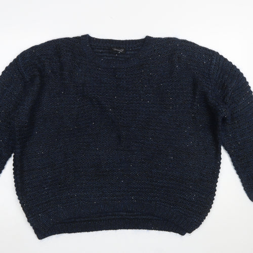 Topshop Women's Blue Chunky-Knit Angora Blend Jumper Size 12