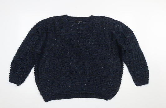 Topshop Women's Blue Chunky-Knit Angora Blend Jumper Size 12