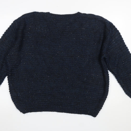 Topshop Women's Blue Chunky-Knit Angora Blend Jumper Size 12