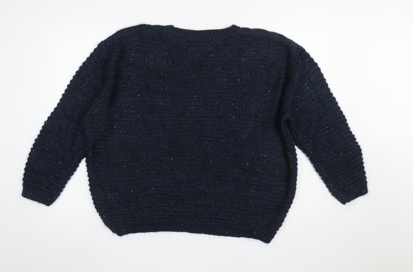 Topshop Women's Blue Chunky-Knit Angora Blend Jumper Size 12