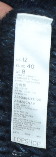 Topshop Women's Blue Chunky-Knit Angora Blend Jumper Size 12