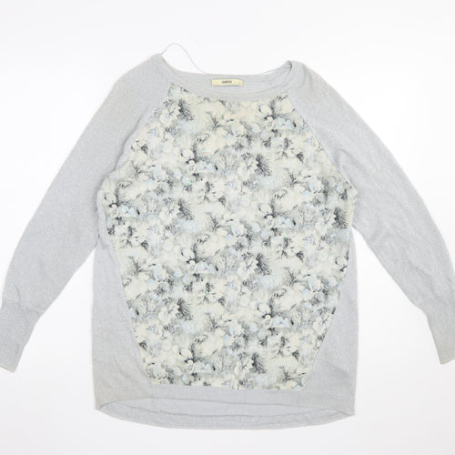 Oasis Womens Grey Floral Metallic Pullover Jumper Size S
