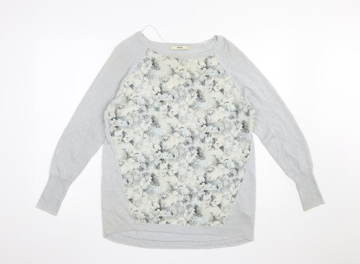 Oasis Womens Grey Floral Metallic Pullover Jumper Size S