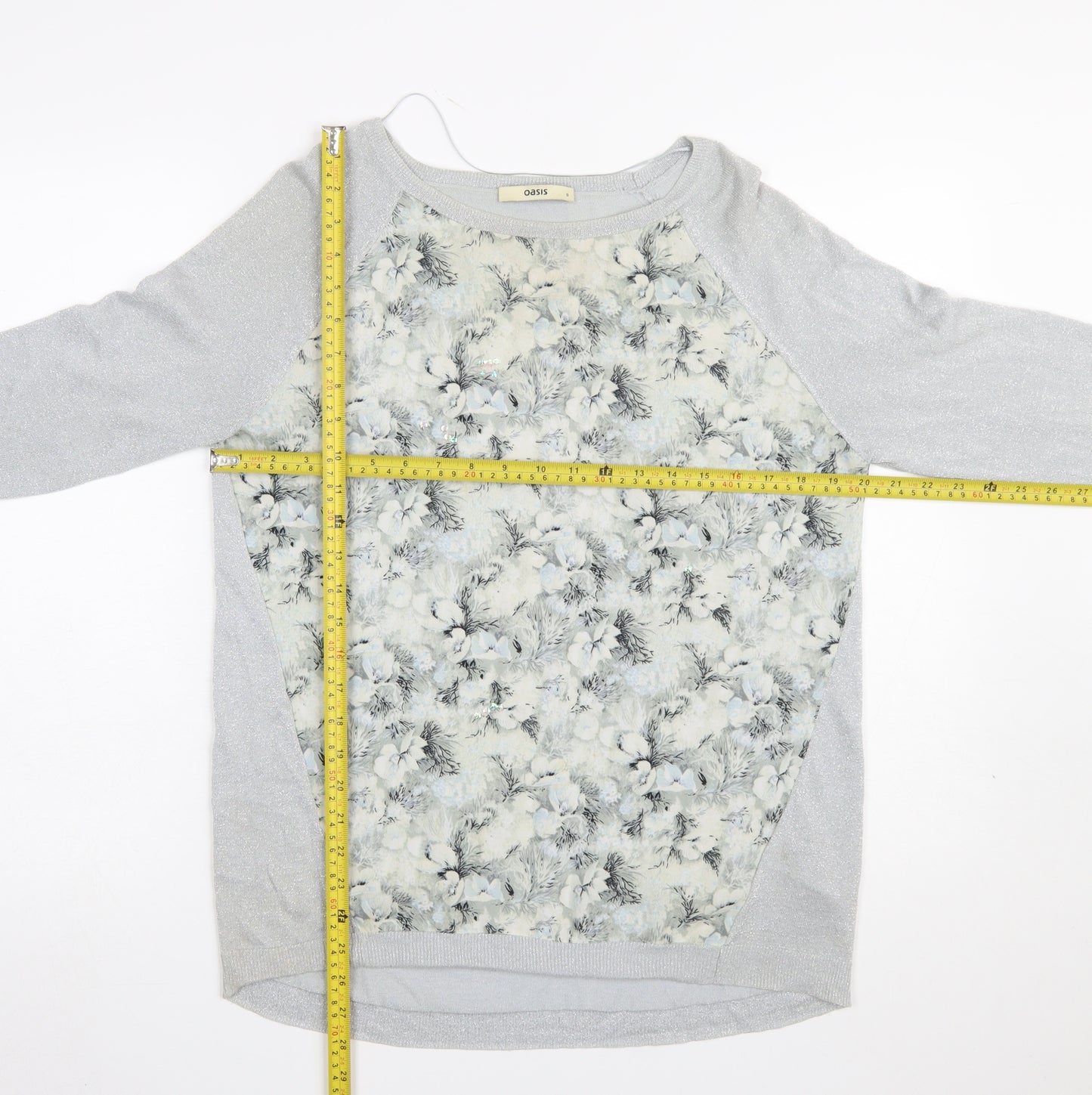 Oasis Womens Grey Floral Metallic Pullover Jumper Size S