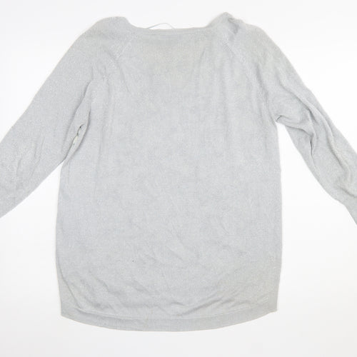 Oasis Womens Grey Floral Metallic Pullover Jumper Size S