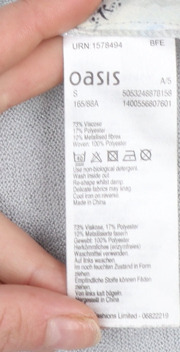 Oasis Womens Grey Floral Metallic Pullover Jumper Size S