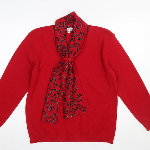 Pure & Natural Women's Red Bow Neck Pullover Jumper M Knit Acrylic