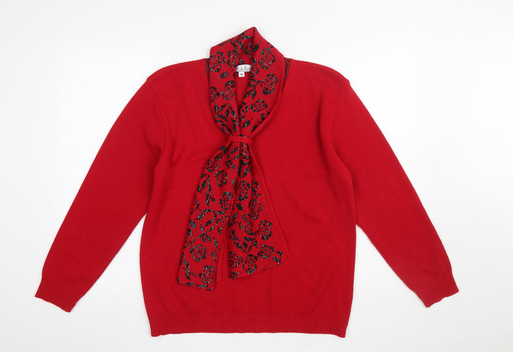 Pure & Natural Women's Red Bow Neck Pullover Jumper M Knit Acrylic