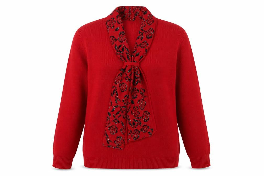 Front view of Pure & Natural Women's Red Bow Neck jumper M Knit Acrylic