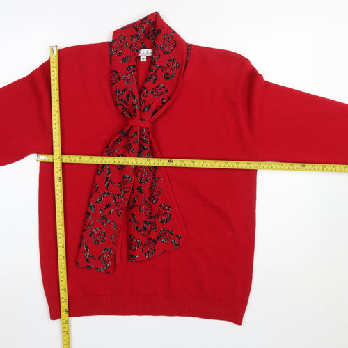 Pure & Natural Women's Red Bow Neck Pullover Jumper M Knit Acrylic