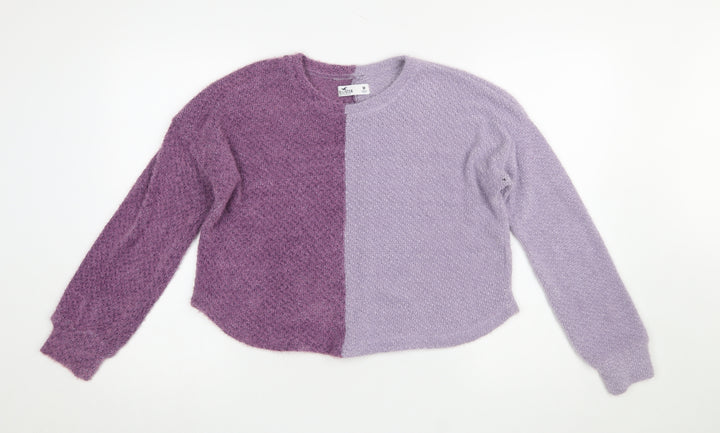 Hollister Womens Purple Two-Tone Knit Jumper Size M Crew Neck Pullover