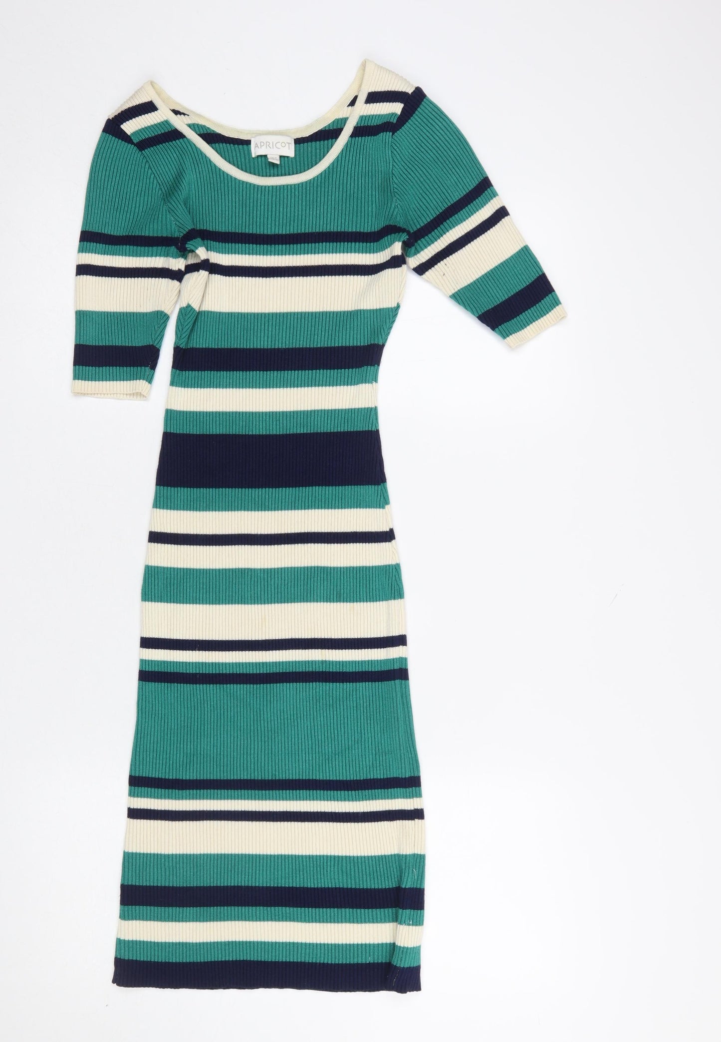 Apricot Women Green Striped Bodycon Midi Knit Dress Size 8