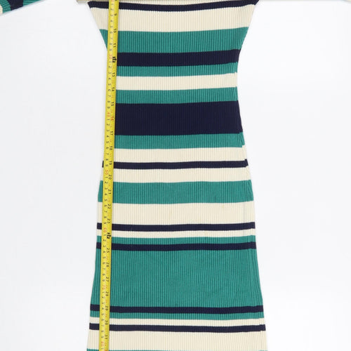 Apricot Women Green Striped Bodycon Midi Knit Dress Size 8
