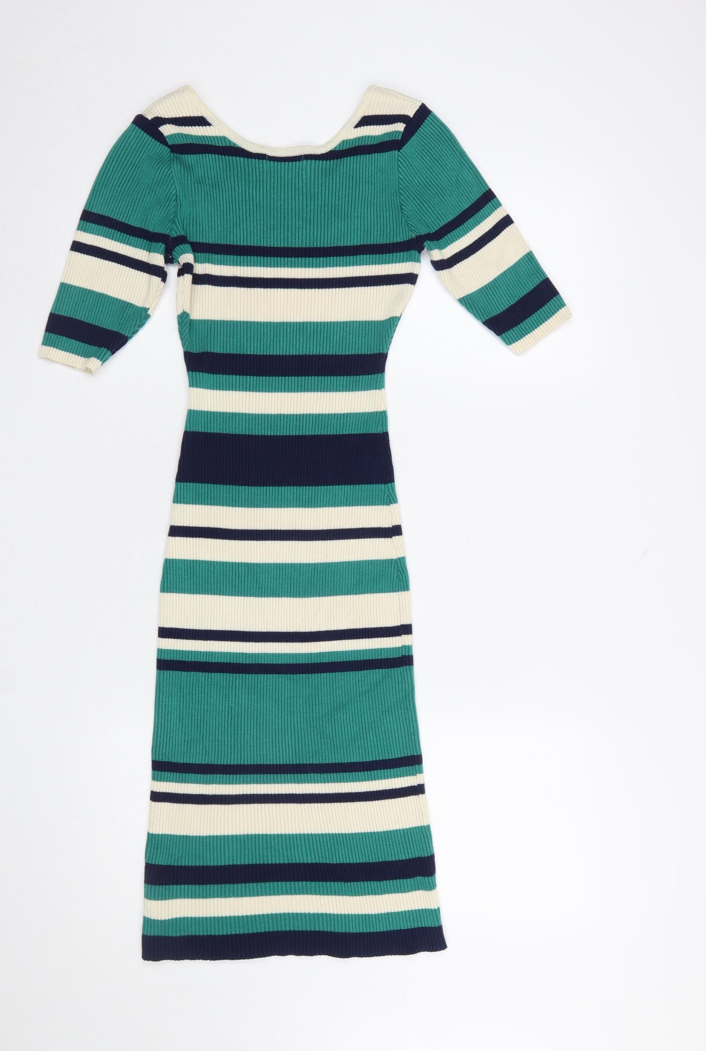Apricot Women Green Striped Bodycon Midi Knit Dress Size 8
